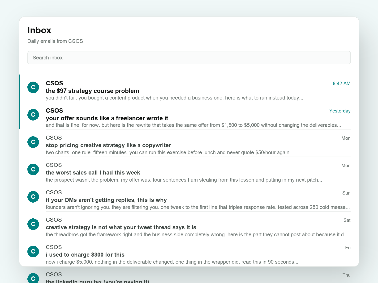 Daily CSOS newsletter inbox preview